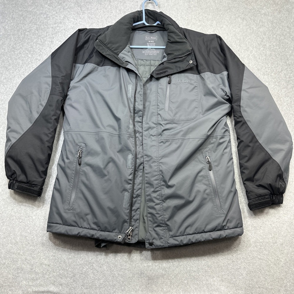 LL Bean Rugged Ridge Parka Medium Gray Ski Jacket Primaloft Tek Zip No Hood